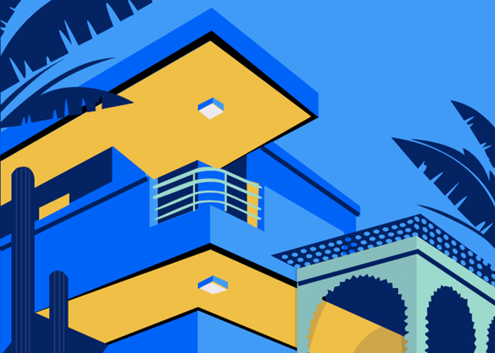 Illustration du Jardin Majorelle avec un stylr Art Déco