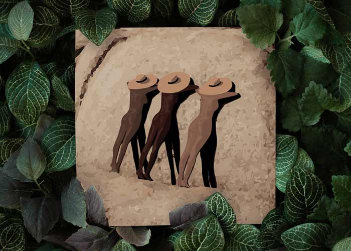 Illustration de femmes noires nues qui se reposent sur un rocher au bord de la mer